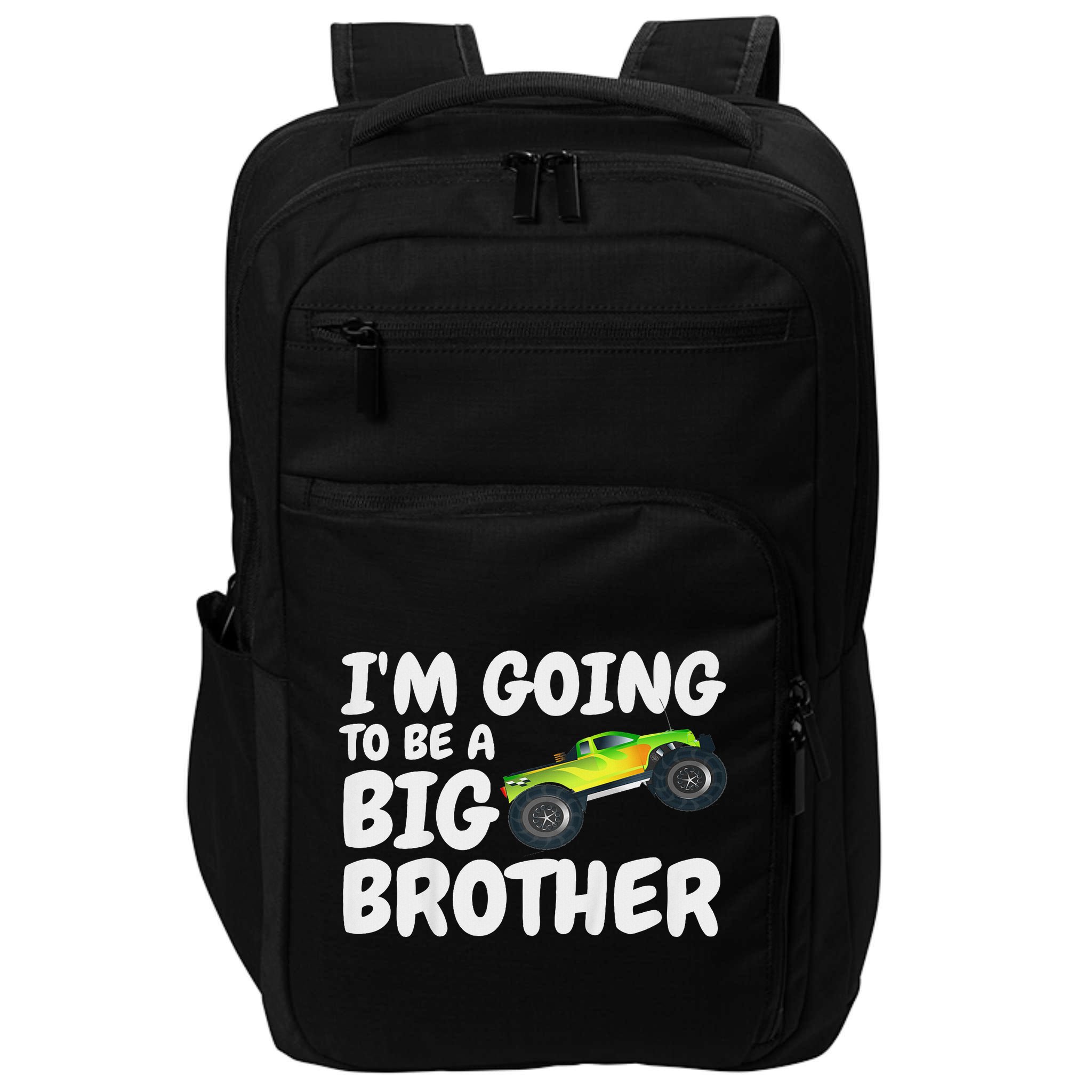 I'm Going To Be A Big Brother Announcement Monster Truck Car Impact Tech Backpack