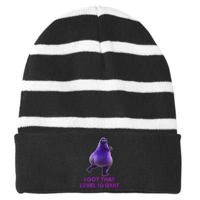 I Got That Level 10 Gyat Gyatt Meme Funny Gift Striped Beanie with Solid Band