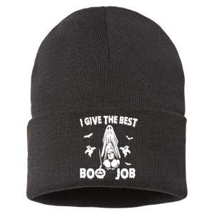 I Give The Best Boo Job Funny Joke Halloween Inappropriate Sustainable Knit Beanie