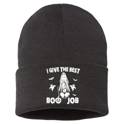 I Give The Best Boo Job Funny Joke Halloween Inappropriate Sustainable Knit Beanie