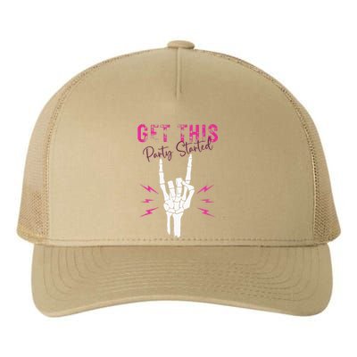 I Get This Party Started Skeleton Color Yupoong Adult 5-Panel Trucker Hat