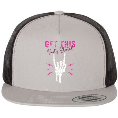 I Get This Party Started Skeleton Color Flat Bill Trucker Hat