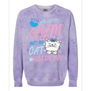 I'd Go To Gym But My Cat Needs Me Felidae Gift Meaningful Gift Colorblast Crewneck Sweatshirt