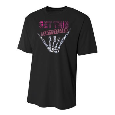 I Get This Party Started Skeleton Color Youth Performance Sprint T-Shirt