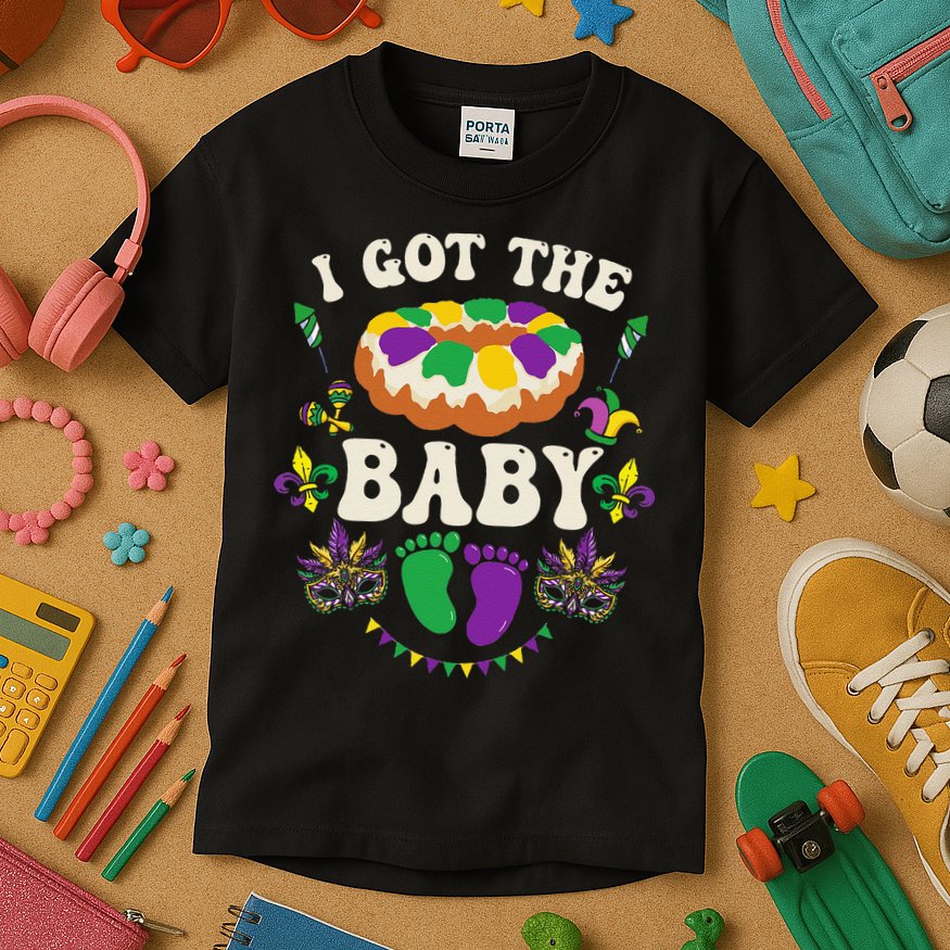 I Got The Baby Pregnancy Announcet Funny Mardi Gras Kids T-Shirt
