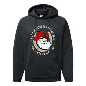 I Got The Reindeer In The Back Funny Cowboy Santa Parody Performance Fleece Hoodie