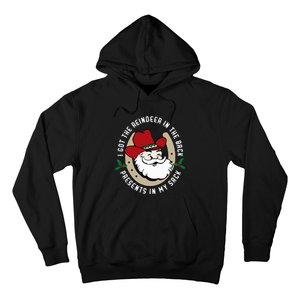 I Got The Reindeer In The Back Funny Cowboy Santa Parody Hoodie