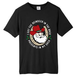 I Got The Reindeer In The Back Funny Cowboy Santa Parody Tall Fusion ChromaSoft Performance T-Shirt