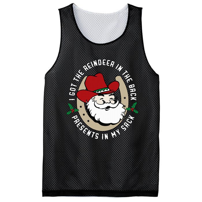 I Got The Reindeer In The Back Funny Cowboy Santa Parody Mesh Reversible Basketball Jersey Tank