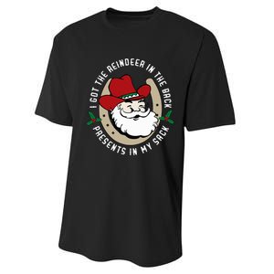 I Got The Reindeer In The Back Funny Cowboy Santa Parody Performance Sprint T-Shirt