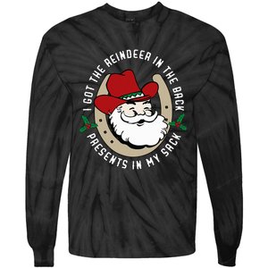 I Got The Reindeer In The Back Funny Cowboy Santa Parody Tie-Dye Long Sleeve Shirt