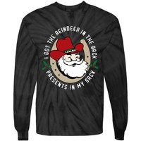 I Got The Reindeer In The Back Funny Cowboy Santa Parody Tie-Dye Long Sleeve Shirt