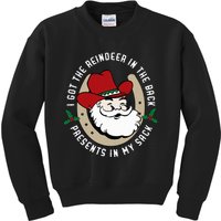 I Got The Reindeer In The Back Funny Cowboy Santa Parody Kids Sweatshirt