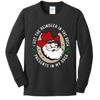 I Got The Reindeer In The Back Funny Cowboy Santa Parody Kids Long Sleeve Shirt