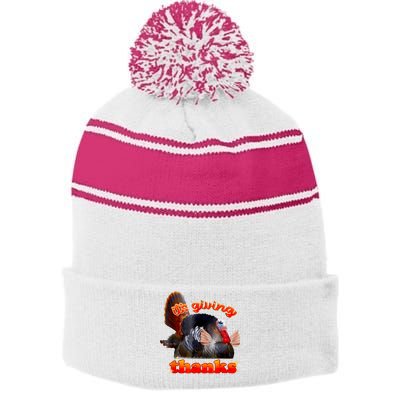 It’S Giving Thanks Turkey Thanksgiving Stripe Pom Pom Beanie