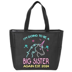 Im Going To Be A Big Sister Again Est 2024 Unicorn Zip Tote Bag