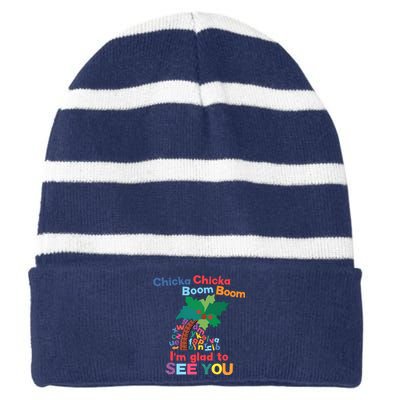 Im Glad To See You Tree Teacher Chi!cka Chi!cka Boom Boom Striped Beanie with Solid Band