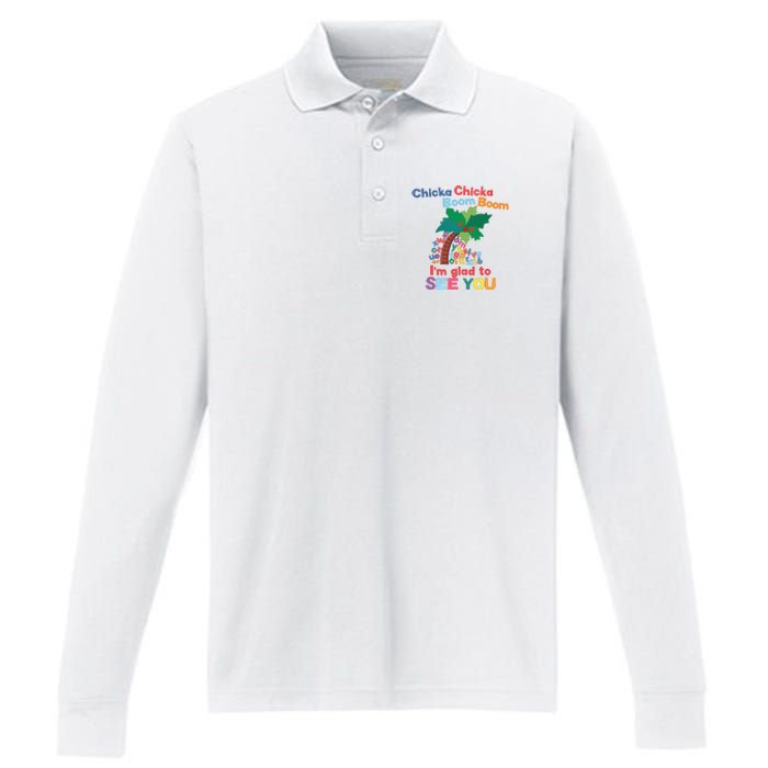 Im Glad To See You Tree Teacher Chi!cka Chi!cka Boom Boom Performance Long Sleeve Polo