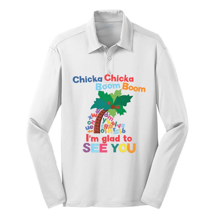 Im Glad To See You Tree Teacher Chi!cka Chi!cka Boom Boom Silk Touch Performance Long Sleeve Polo