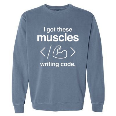 I Got These Muscles Writing Code Funny Computer Coder Garment-Dyed Sweatshirt