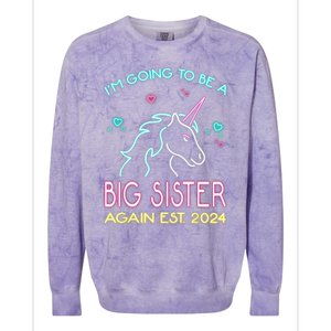 I'm Going To Be A Big Sister Again Est 2024 Unicorn Colorblast Crewneck Sweatshirt