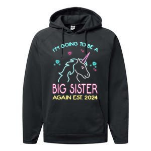 I'm Going To Be A Big Sister Again Est 2024 Unicorn Performance Fleece Hoodie