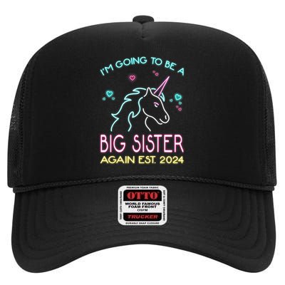 I'm Going To Be A Big Sister Again Est 2024 Unicorn High Crown Mesh Back Trucker Hat