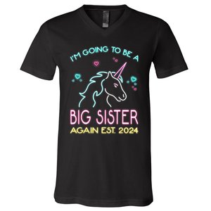 I'm Going To Be A Big Sister Again Est 2024 Unicorn V-Neck T-Shirt