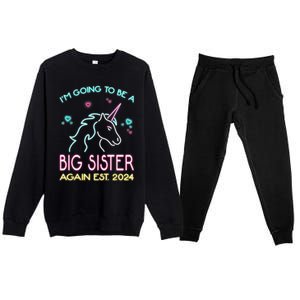 I'm Going To Be A Big Sister Again Est 2024 Unicorn Premium Crewneck Sweatsuit Set