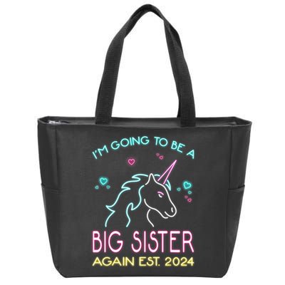 I'm Going To Be A Big Sister Again Est 2024 Unicorn Zip Tote Bag