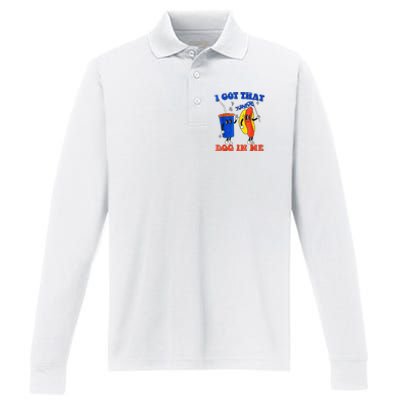 I Got That Dog In Me Funny Hot Dogs Combo 4th Of July Retro Performance Long Sleeve Polo