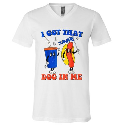 I Got That Dog In Me Funny Hot Dogs Combo 4th Of July Retro V-Neck T-Shirt