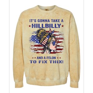 ItS Gonna Take A Hillbilly And A Felon To Fix Pro Trump Premium Colorblast Crewneck Sweatshirt