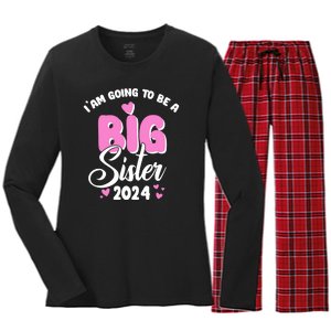 IM Going To Be A Big Sister 2024 Pregnancy Announcement Women's Long Sleeve Flannel Pajama Set 