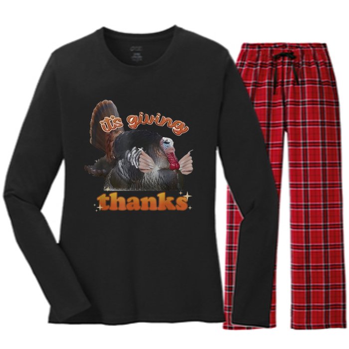 It’S Giving Thanks Turkey Thanksgiving Women's Long Sleeve Flannel Pajama Set 