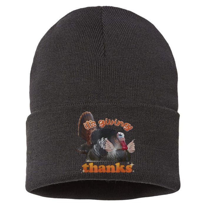 It’S Giving Thanks Turkey Thanksgiving Sustainable Knit Beanie