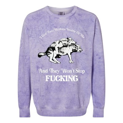 I Got Two Wolves Inside Of Me And They Wont Stop Fuckin Colorblast Crewneck Sweatshirt