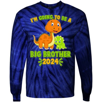 IM Going To Be A Big Brother 2024 Cute Dinosaurs Tie-Dye Long Sleeve Shirt