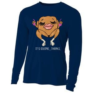 It’S Giving Thanks Turkey Funny Thanksgiving Meme Cooling Performance Long Sleeve Crew