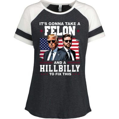 Its Gonna Take A Felon And A Hillbilly To Fix This Pro Trump Vance Enza Ladies Jersey Colorblock Tee