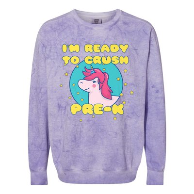 Im Going To Crush PreK Back To School Unicorn Star Colorblast Crewneck Sweatshirt