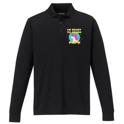 Im Going To Crush PreK Back To School Unicorn Star Performance Long Sleeve Polo