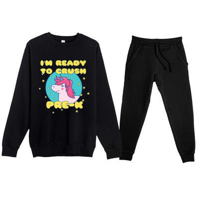 Im Going To Crush PreK Back To School Unicorn Star Premium Crewneck Sweatsuit Set