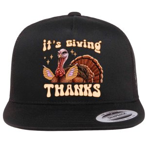 Its Giving Thanks Turkey Thanksgiving Groovy Flat Bill Trucker Hat