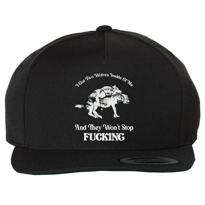 I Got Two Wolves Inside Of Me And They Wont Stop Fuckin Wool Snapback Cap
