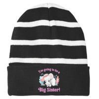 I Going To Be A Big Sister Elephant Daughter Announcement Striped Beanie with Solid Band