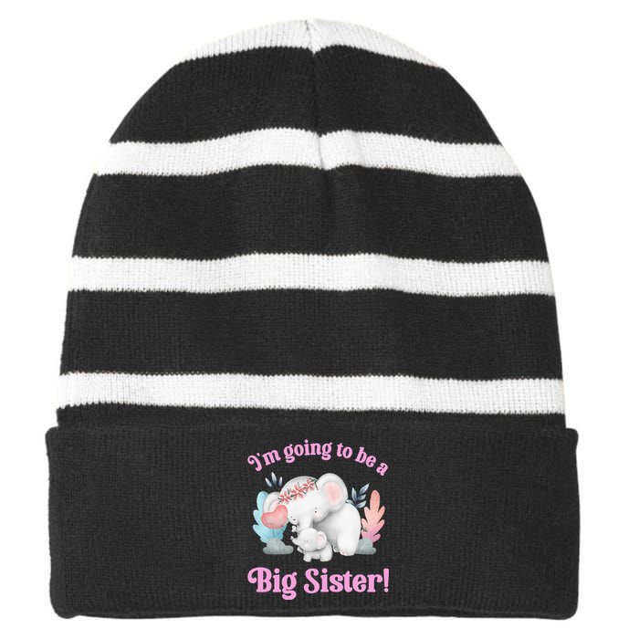 I Going To Be A Big Sister Elephant Daughter Announcement Striped Beanie with Solid Band