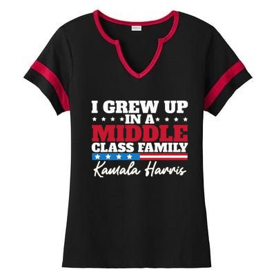 I Grew Up In A Middle Class Family Flag American Kamala Ladies Halftime Notch Neck Tee