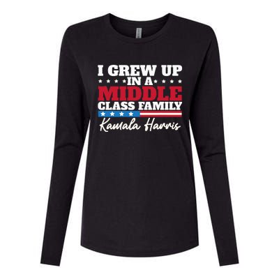 I Grew Up In A Middle Class Family Flag American Kamala Womens Cotton Relaxed Long Sleeve T-Shirt