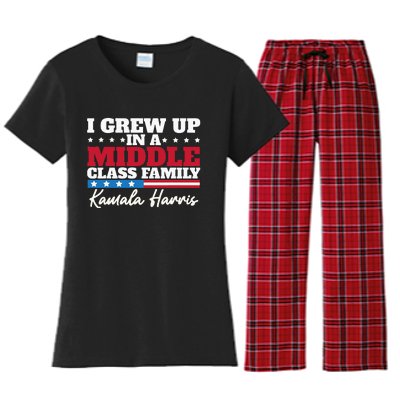 I Grew Up In A Middle Class Family Flag American Kamala Women's Flannel Pajama Set